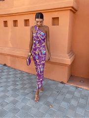 Maxi Dress Women Oblique Shoulder Sleeveless Asymmetric Backless Bodycon Party Clubwear Long Dress