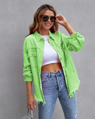 Oversized Distressed Denim Jacket Women Raw Edge Casual Spring Autumn Jean Coat Outerwear Fashion