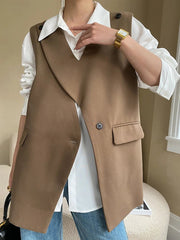 Vest Women Irregular Design Single Button Waistcoat Casual Loose Oversized Chic Fashion Top