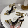 Ankle Strap Gold stiletto Sandals