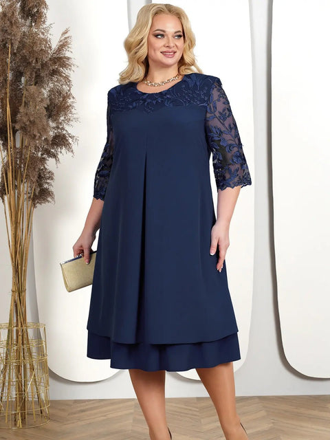 Plus Size Layered A-Line Dress Navy