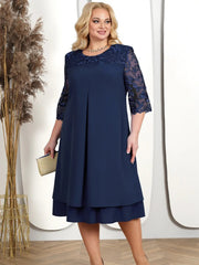 Plus Size Layered A-Line Dress Navy