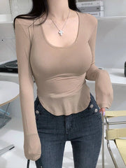T-Shirt Women Y2K Long Sleeve Slim Fit Casual Streetwear Fashion Crop Top Everyday Tee