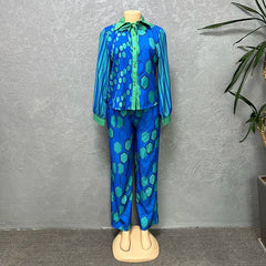 Pant Set Women 2-Piece Stripe Print Casual Top Pants Matching Contemporary Design Suit Outfit