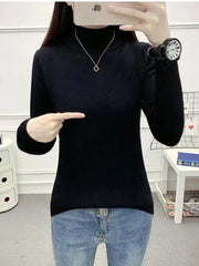 High Turtleneck Sweater Women Thermal Fleece Lined Long Sleeve Soft Thick Warm Jumper Winter Fashion
