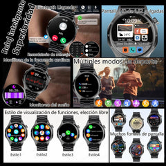 Smartwatch with various features and display styles on a collage.