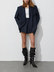 Striped Oversized Blazer & High Waist Shorts Set Women 2-Piece Chic Casual Fashion Outfit