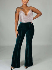 Velvet Bell Bottoms High Waist Flares Stretchy Pants
