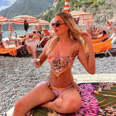 Bikini Set Women Brazilian Print Halter Backless Two-Piece Swimsuit Bathing Suit Beach Swimwear