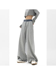 Wide Leg Velvet Sweatpants Women Elastic Waist Drawstring Loose Sports Casual Fashion Pants