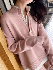 Knit Pant Set Women 2-Piece Long Sleeve Pullover Elastic Waist Wide Leg Pants Warm Casual Fashion