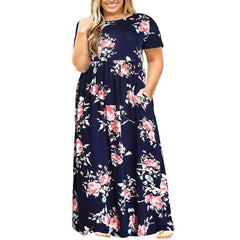 Plus Size Floral Print Maxi Dress Women Short Sleeve Loose Casual Beach Vacation Summer L-5XL