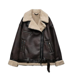 Faux Lamb Fur Jacket Women Thick Warm Mid-Length Belt Winter Casual Outerwear Fashion