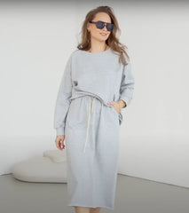Sweatshirt & Skirt Set Women Casual Loose Sweater Dress Suit Matching 2-Piece Fashion Outfit