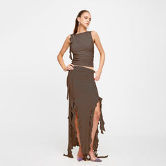 Ruffled Crop Tank Top & Maxi Skirt Set Women 2-Piece Casual Elegant Summer Fashion Outfit