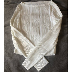 Ruched Ribbed Crop Top Women Long Sleeve Pullover Y2K Casual Streetwear Everyday Fashion