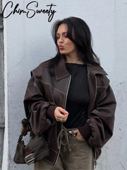 Faux Leather Jacket brown