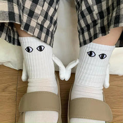 Magnetic Couple Socks Funny Big Eyes Novelty Hand in Hand Lovers Friends Sisters Holiday Gift