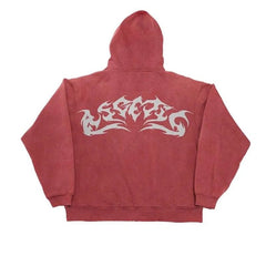 Hoodie Women Flame Print Oversized Y2K Gothic Retro Zip-Up Sweatshirt Casual Streetwear Top