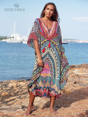 Plus Size Boho Maxi Dress Women Bohemian Tribal Hippie Casual Beach Vacation Summer Fashion