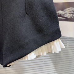 Shorts Women Rhinestone Metal Button Ruched Ruffle Black Casual Fashion Party Summer