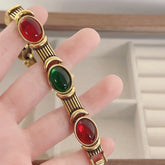 Vintage Y2K Solid Bracelet with Colorful Crystals Handmade Jewelry Gift Bracelet for Her