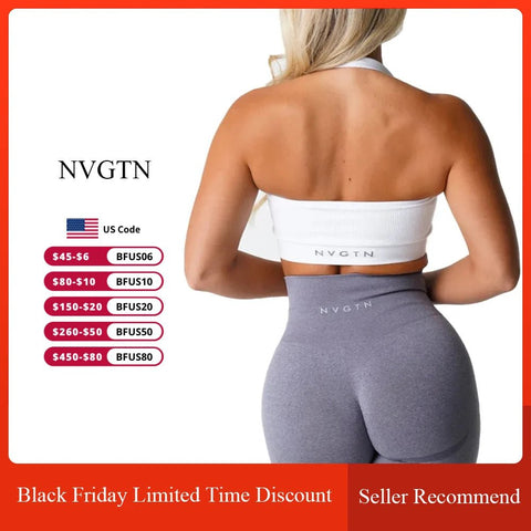 Sports Bra Women Ribbed Seamless Halter Spandex Elastic Breathable Breast Enhancement Fitness Top