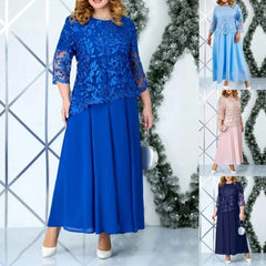 Elegant Plus Size Faux Two-Piece Lace Embroidered Evening Gown