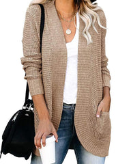 Open Stitch Sweater Women Large Pocket Knitted Long Sleeve Warm Winter Casual Fashion Top