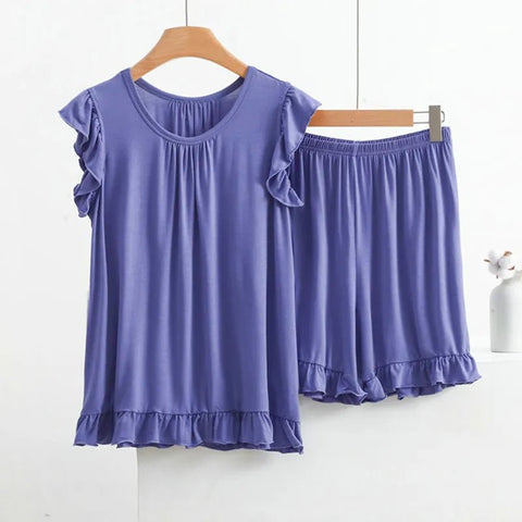 Pajama Set Women Plus Size Sleeveless Top Shorts Suit Sleepwear Nightwear Casual Comfortable Set
