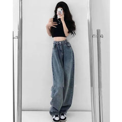 High Waist Women's Jeans Vintage Streetwear Loose Wide Leg Denim Trousers