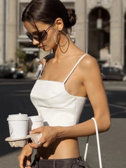 Tank Top Women Spaghetti Strap Backless Bandage Skinny Lace-Up Crop Elegant Party Spring Summer Cami