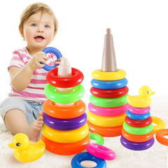 Stacking Ring Tower Toy Kids Animals Rainbow Montessori Early Education Learning Gift