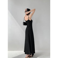 Maxi Dress Women Grey Spaghetti Strap Sleeveless Simple Elegant Temperament Long Casual Fashion