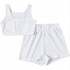 Yoga Shorts Set Women 2-Piece Fitness Vest Crop Top Workout Gym Activewear Casual Fashion