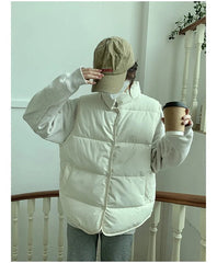 Down Vest Women Stand-Up Collar Loose Light Padded Trendy Casual Winter Outerwear Fashion