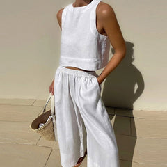 High Waist Tank Top & Pants Lounge Set Women 2-Piece Cotton Blend Sleeveless Casual Fashion