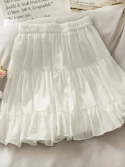 Mini Skirt Women High Waist Slim Pleated A-Line Casual Short Black White Fashion Everyday Skirt