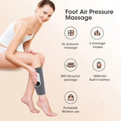 Leg Massager Electric USB Rechargeable Air Compression 3 Modes Calf Thigh Knee 360° All-Round Relief
