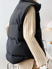 Puffer Vest Women Stand-Up Collar Single Breasted Solid Cotton Filled Warm Winter Fashion Top