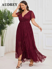 Elegant Plus Size Lace Dress for Women V-Neck Sexy Evening Party Long Dresses Prom Wedding Guest Dress