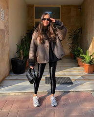 Faux Fur Winter Coat Women Thick Lapel Warm Loose Fit Casual Elegant Outerwear Fashion Jacket