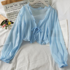 Long Sleeve Lace Sheer Shirt Women Thin Breathable Sun Protection Casual Fashion Top