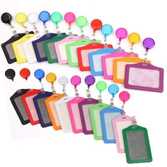 ID Card Holder Unisex Retractable Badge Reel PU Leather Nurse Student Lanyard Case Cover Set
