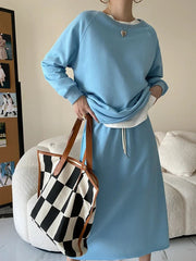 Sweatshirt & Skirt Set Women Casual Loose Sweater Dress Suit Matching 2-Piece Fashion Outfit