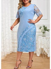 Plus Size Bodycon Dress Floral Patchwork Evening Party Elegant Midi Cocktail Fitted Women Stretch