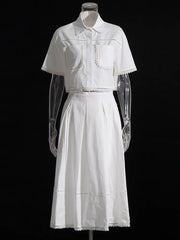 Women's Two Piece Skirt Set Short Sleeve Top & High Waist A-Line Casual Skirt Set