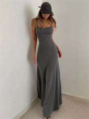 Spaghetti Strap Maxi Dress Women Bodycon Sleeveless Sheath Elegant Spring Fall Casual Fashion