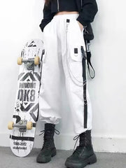 Cargo Pants Women Harem Punk Pockets Chain High Waist Street Style Casual Trousers Fashion