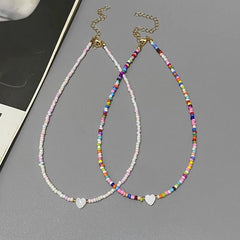 Choker Necklace Women Seed Bead Colorful Love Heart Pendant Trendy Collar Jewelry Accessories